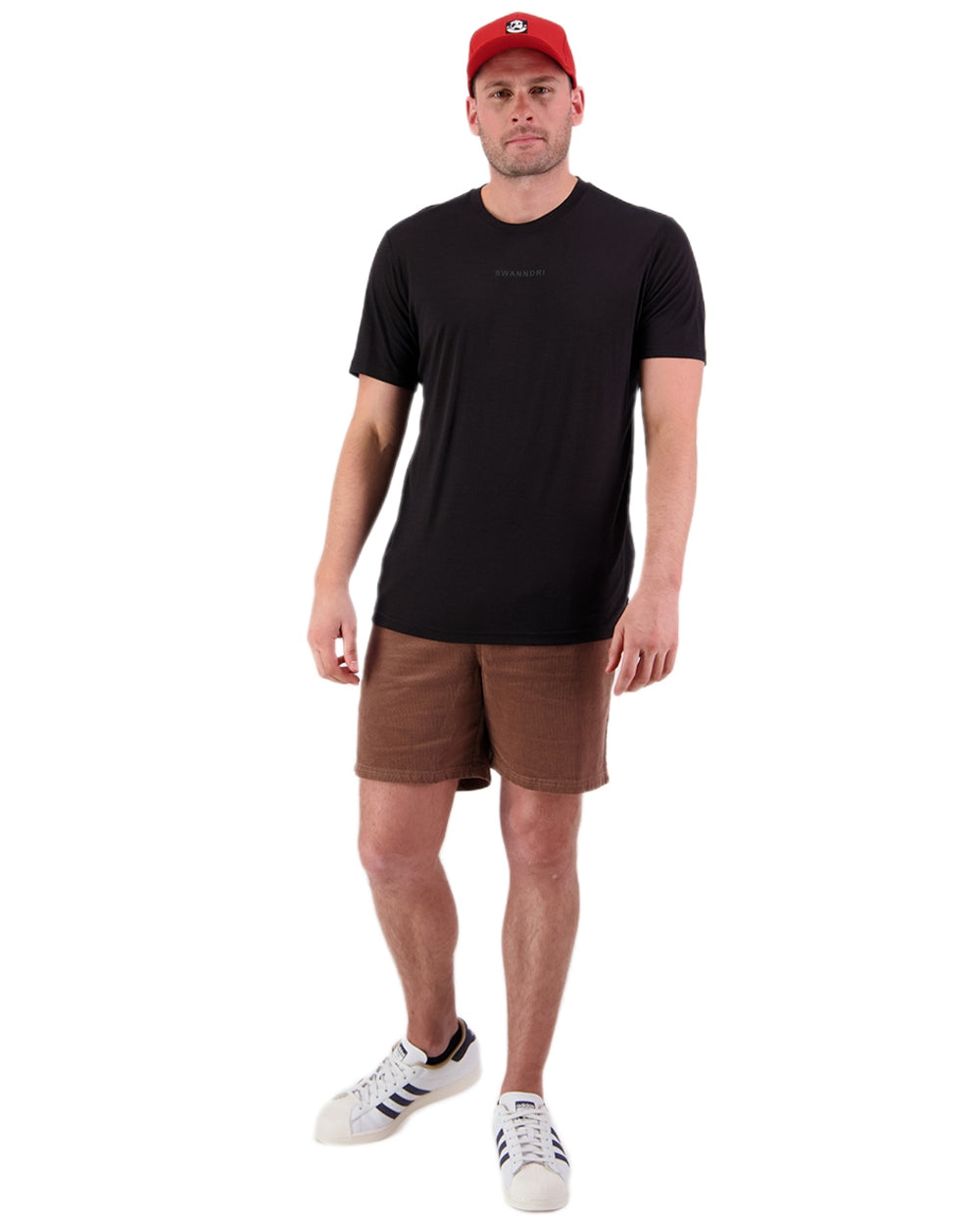 Black Coloured Swanndri Mens Merino Fusion T-Shirt on white background 
