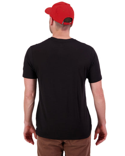 Black Coloured Swanndri Mens Merino Fusion T-Shirt on white background 
