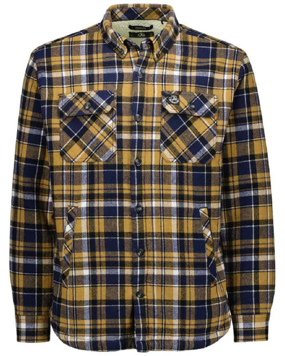 Navy Cashew Coloured Swanndri Mens Morven Sherpa Long Sleeve Shirt on white background 