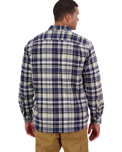 Navy Horizon Grey Coloured Swanndri Mens Morven Sherpa Long Sleeve Shirt on white background 