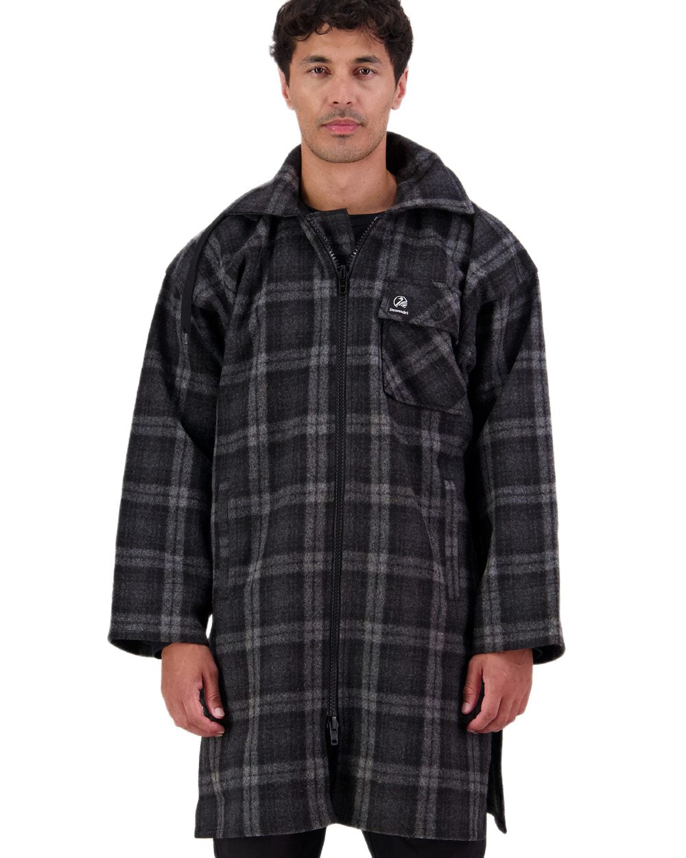 Edwards Check Coloured Swanndri Mens Mosgiel Wool Bushshirt with Zip-up Front on white background 