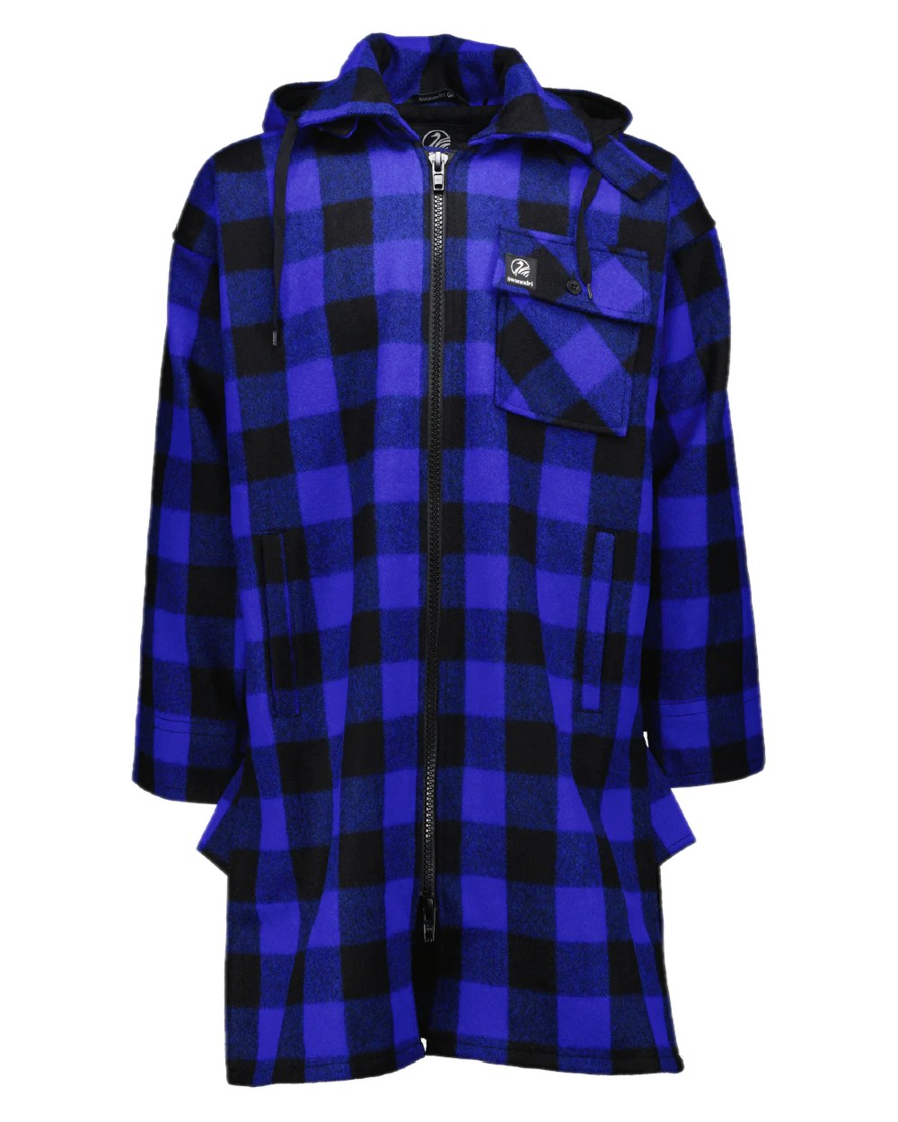Blue Black Check Coloured Swanndri Mens Mosgiel Wool Bushshirt with Zip-up Front on white background 