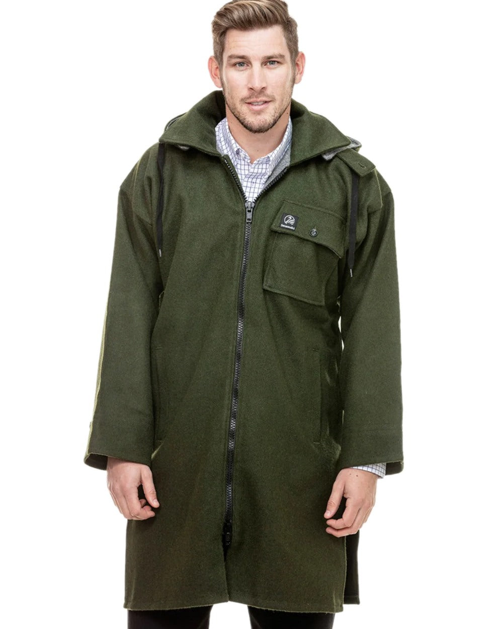 Swanndri Mens Mosgiel Wool Bushshirt with Zip Up Front - Olive / Small