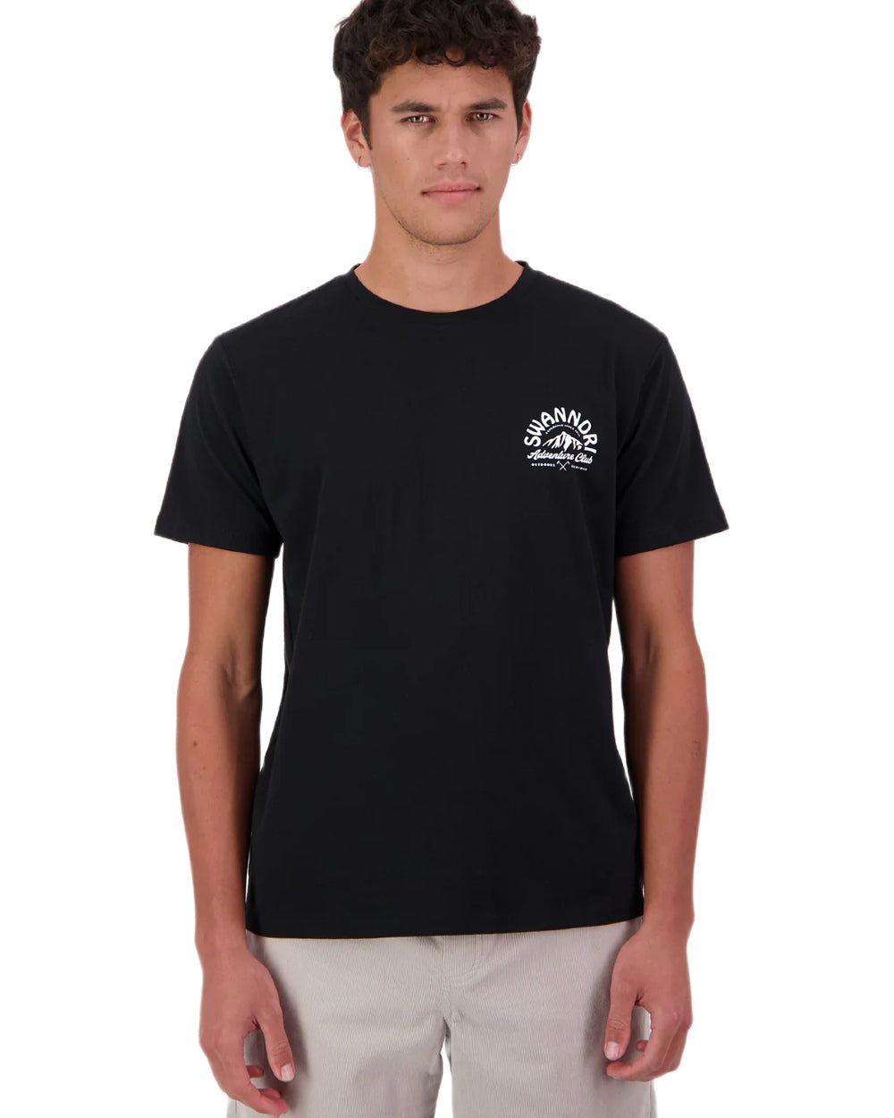 Black White coloured Swanndri Mens Mountain Top T-Shirt on white background 