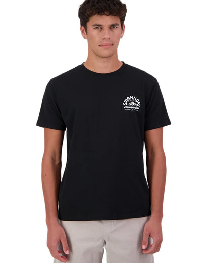 Black White coloured Swanndri Mens Mountain Top T-Shirt on white background 