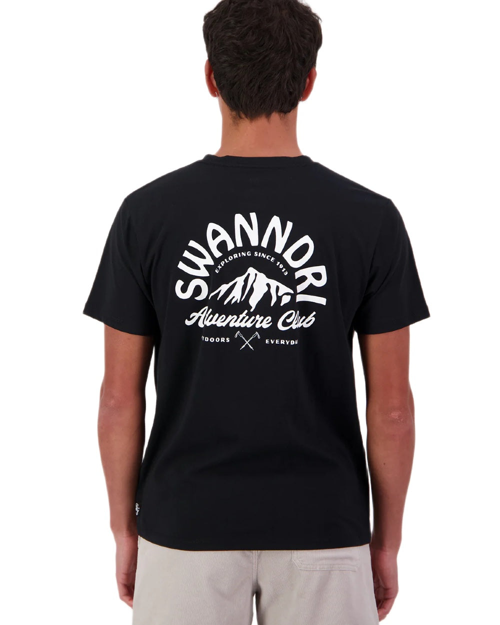 Black White coloured Swanndri Mens Mountain Top T-Shirt on white background 