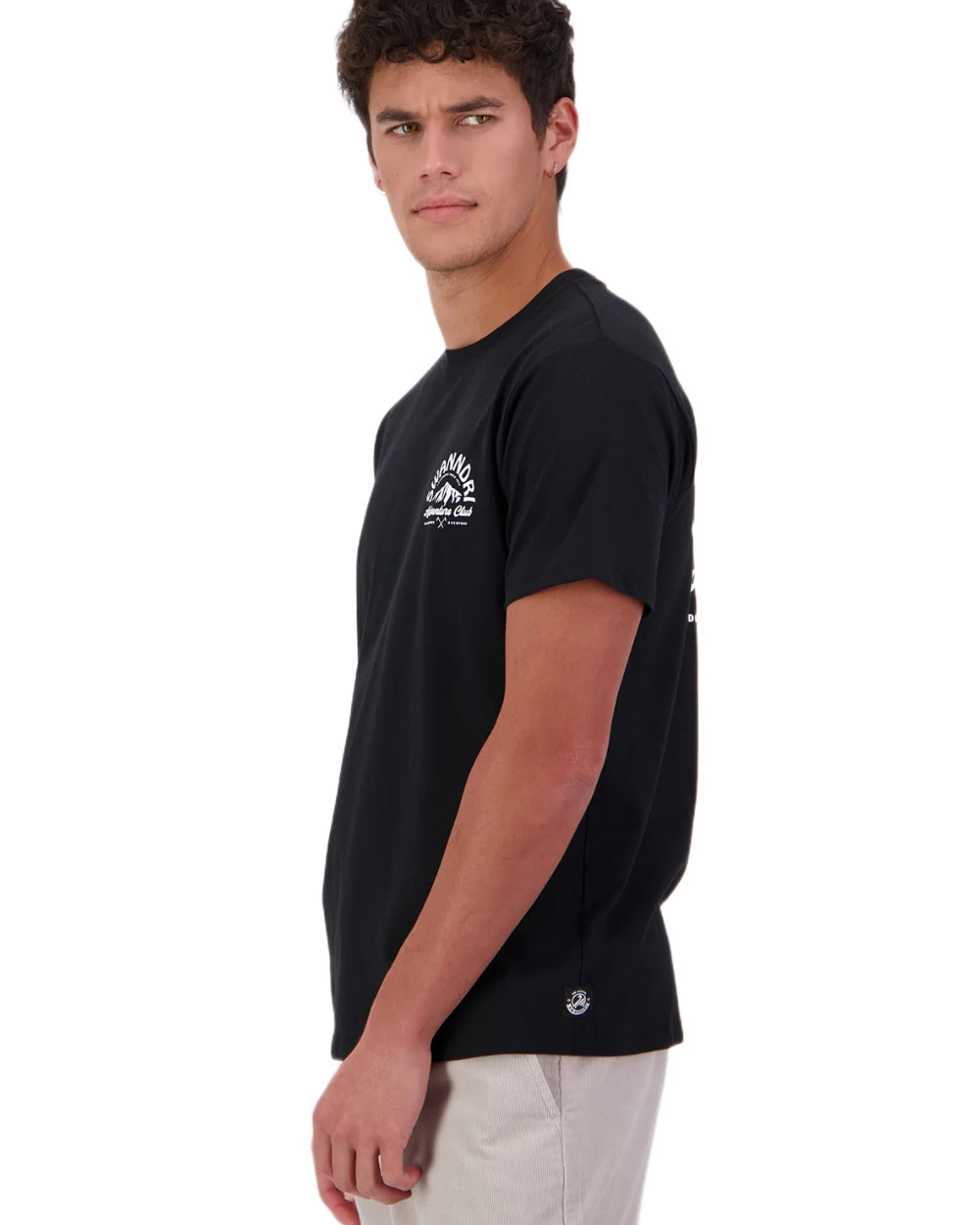 Black White coloured Swanndri Mens Mountain Top T-Shirt on white background 