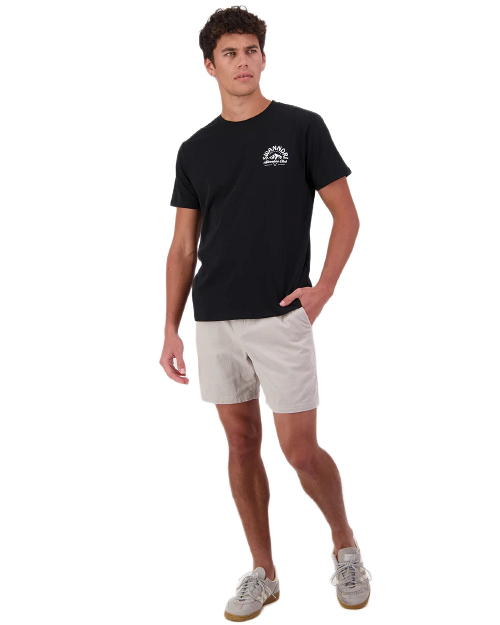 Black White coloured Swanndri Mens Mountain Top T-Shirt on white background 