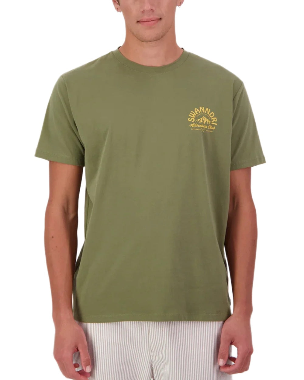 Clover Amber coloured Swanndri Mens Mountain Top T-Shirt on white background 