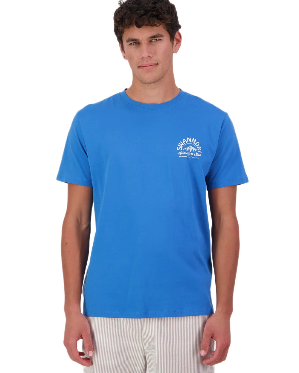 Maui Blue Platinum coloured Swanndri Mens Mountain Top T-Shirt on white background 