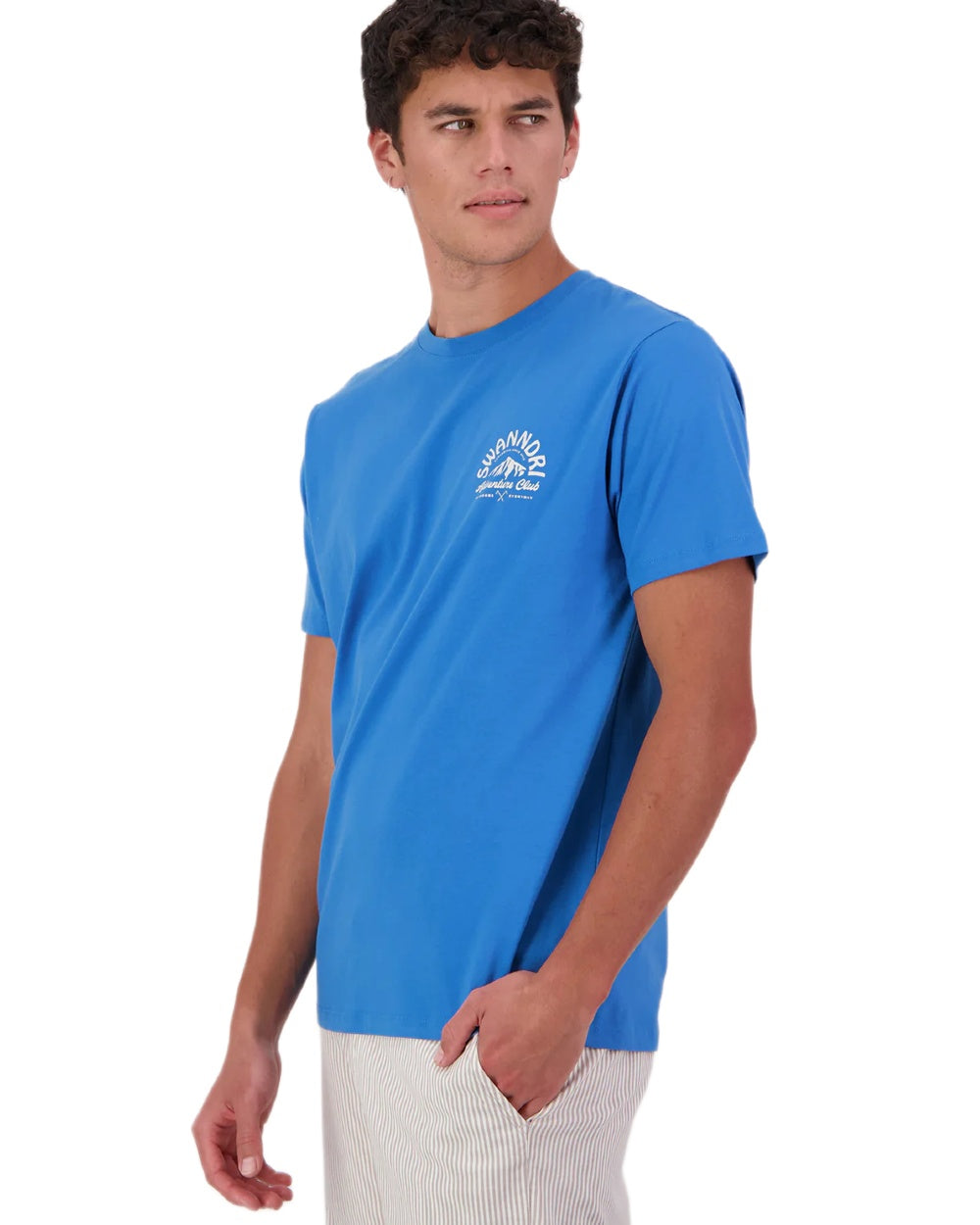 Maui Blue Platinum coloured Swanndri Mens Mountain Top T-Shirt on white background 