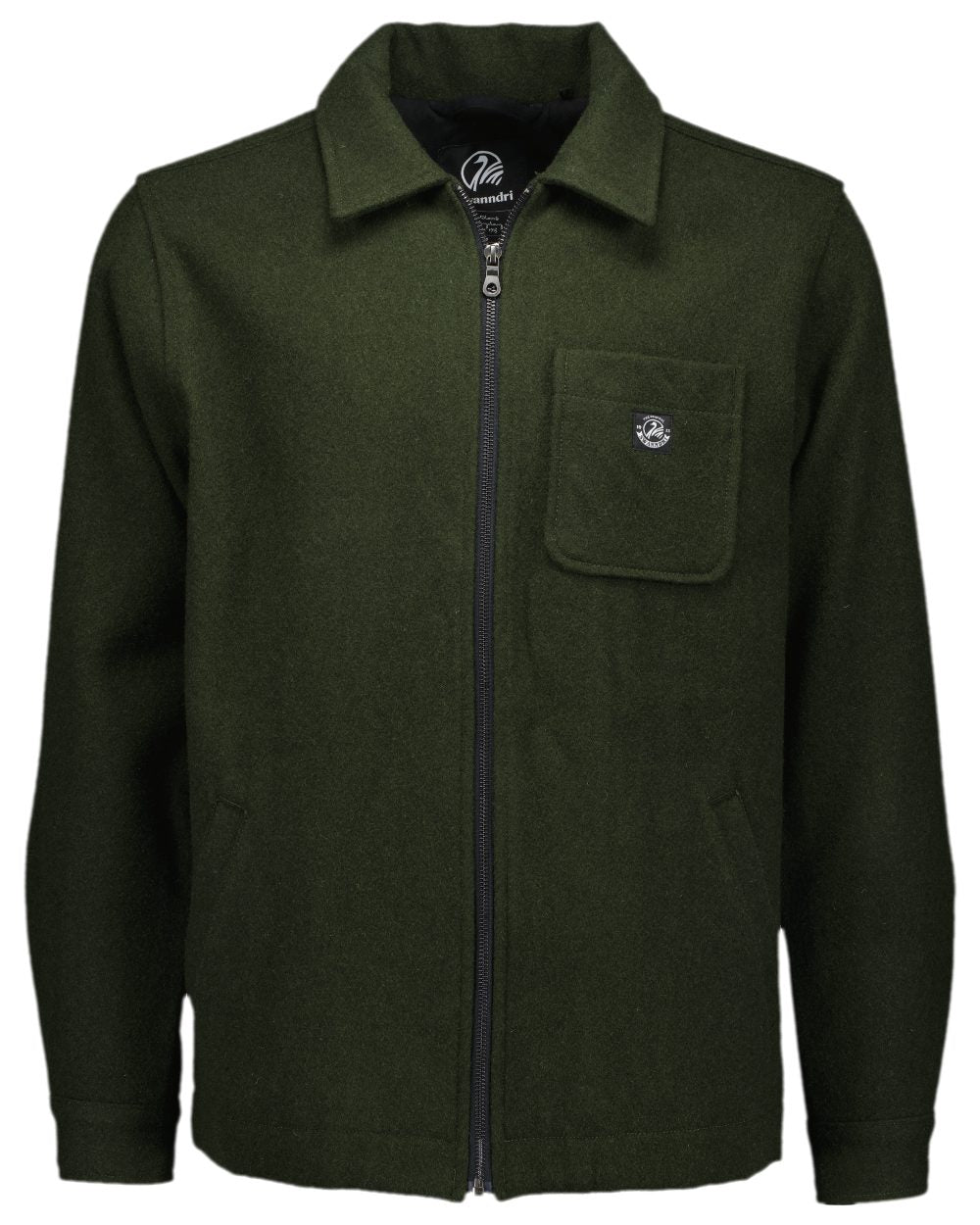 Dark Olive Coloured Swanndri Mens Northgate Wool Shacket on white background 
