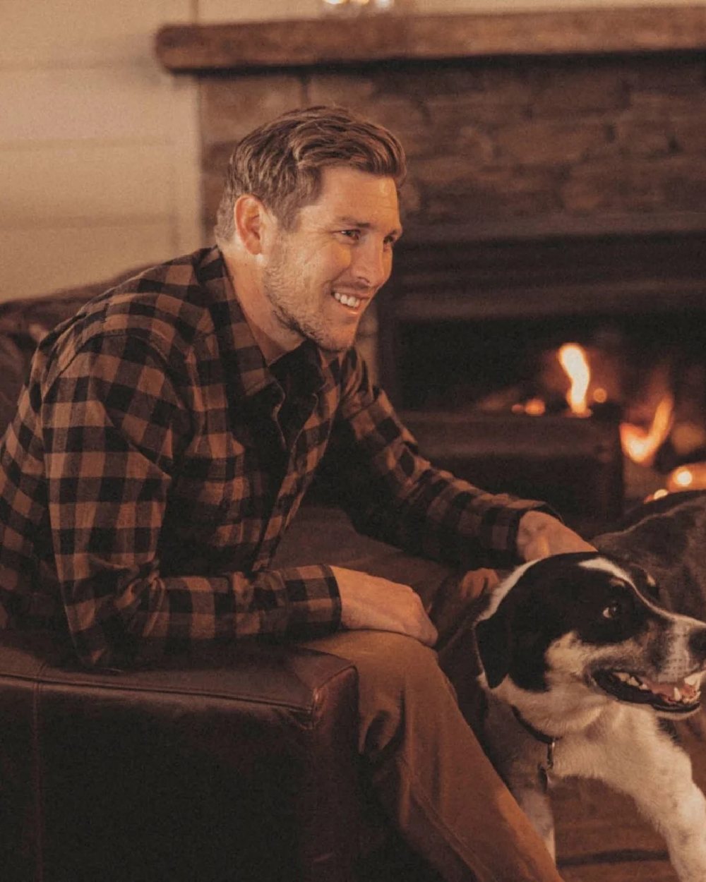 Gold Navy Coloured Swanndri Mens Okato V2 Long Sleeve Shirt on indoor background 