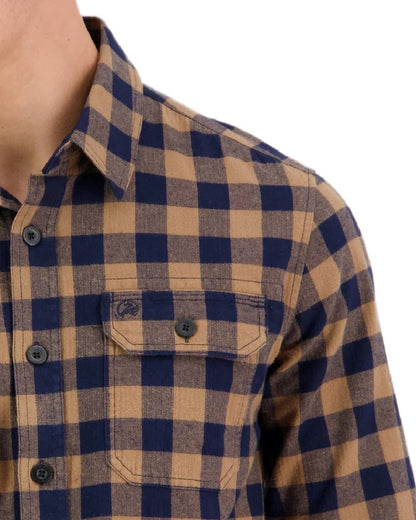 Gold Navy Coloured Swanndri Mens Okato V2 Long Sleeve Shirt on white background 