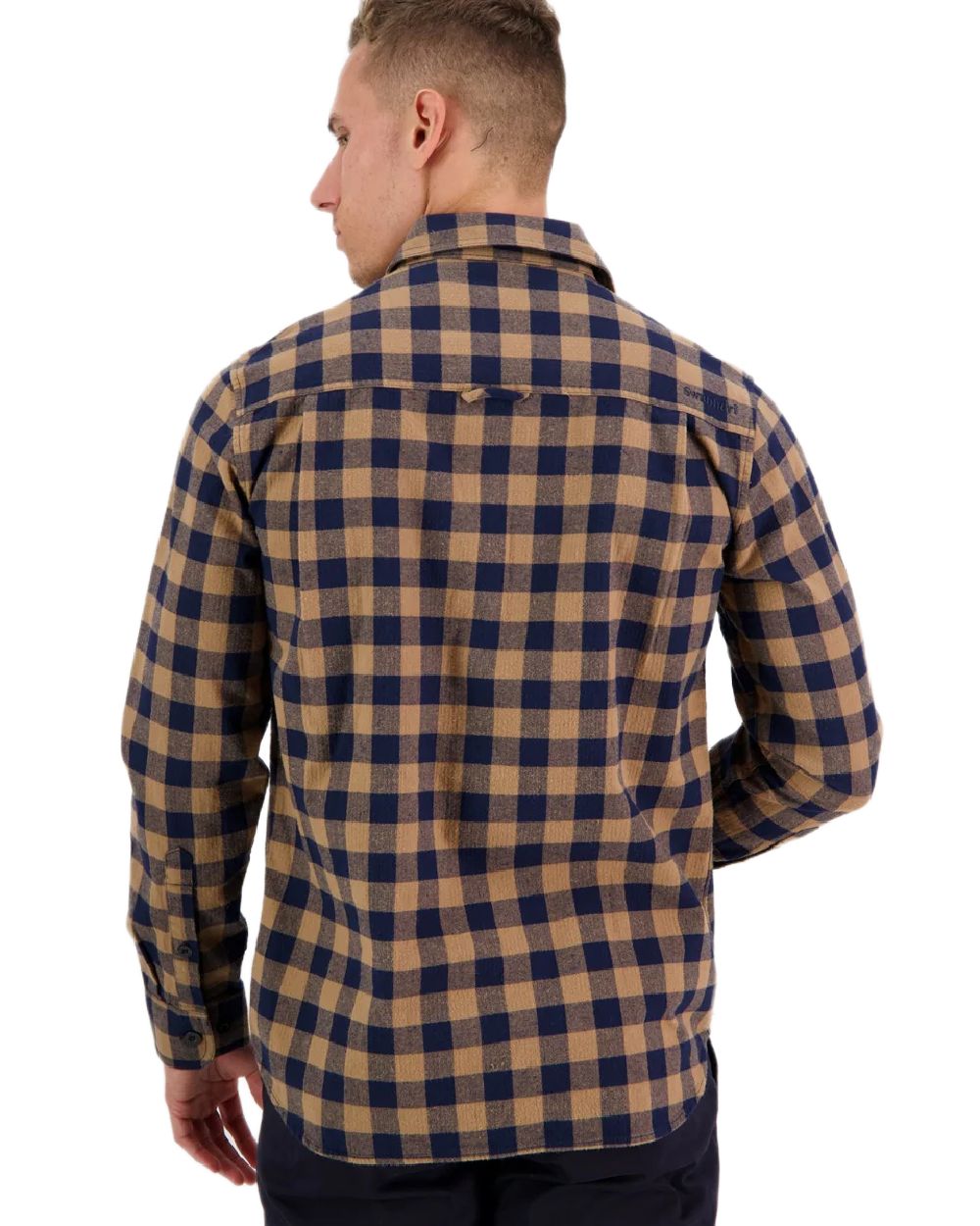 Gold Navy Coloured Swanndri Mens Okato V2 Long Sleeve Shirt on white background 