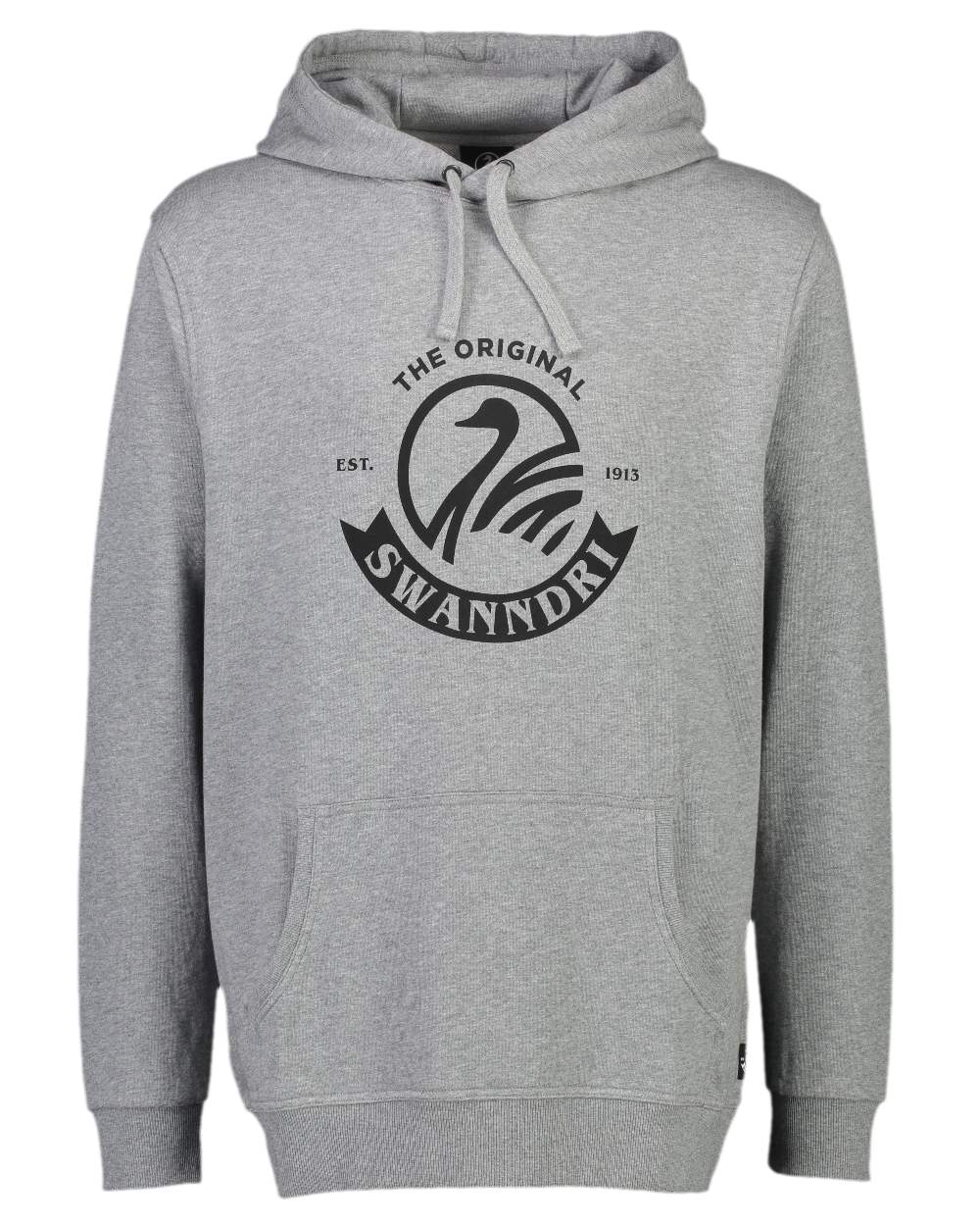 Grey Marle Black Coloured Swanndri Mens Original Fleece Hoodie on white background 