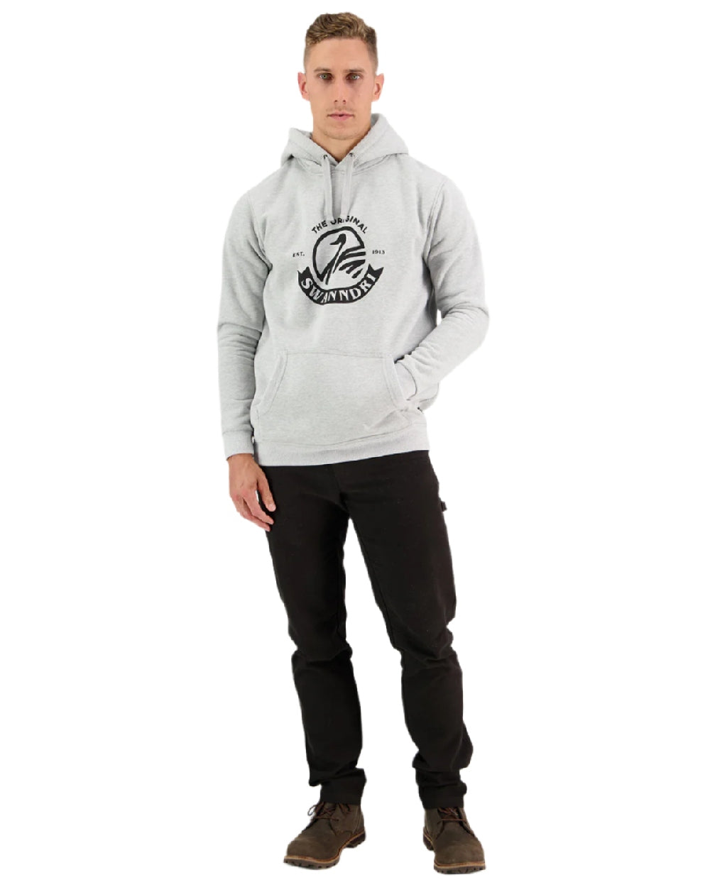 Grey Marle Coloured Swanndri Mens Original Fleece Hoodie on white background 