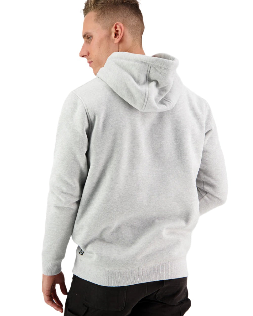 Grey Marle Coloured Swanndri Mens Original Fleece Hoodie on white background 