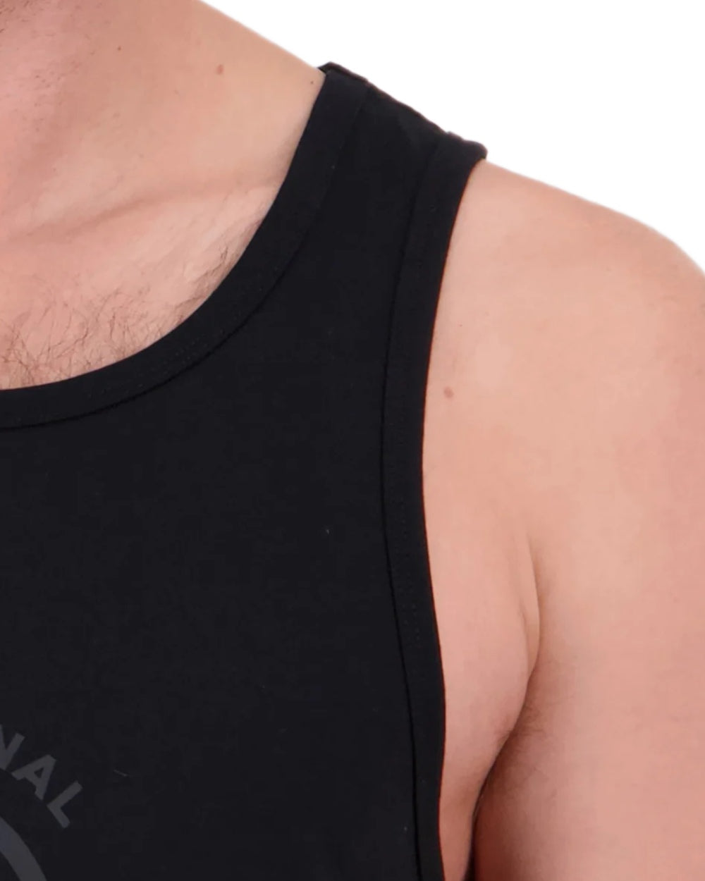 Black coloured Swanndri Mens Original Printed Singlet on white background 