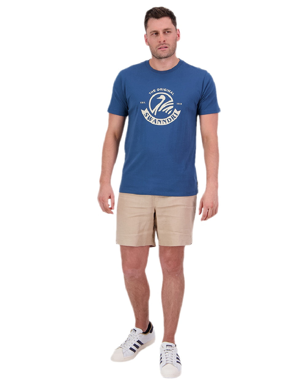 Tidal Teal Light Taupe Coloured Swanndri Mens Original V2 T-Shirt on white background 