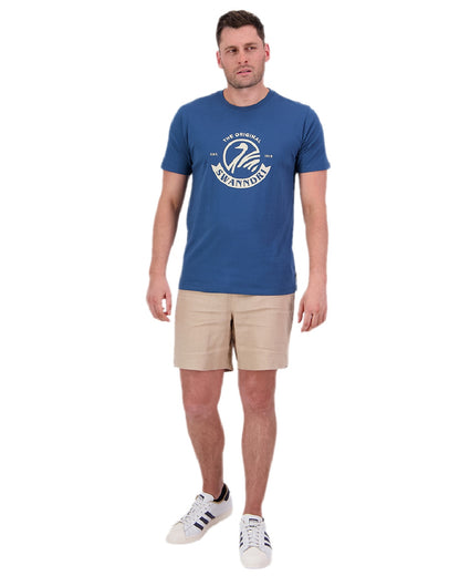 Tidal Teal Light Taupe Coloured Swanndri Mens Original V2 T-Shirt on white background 