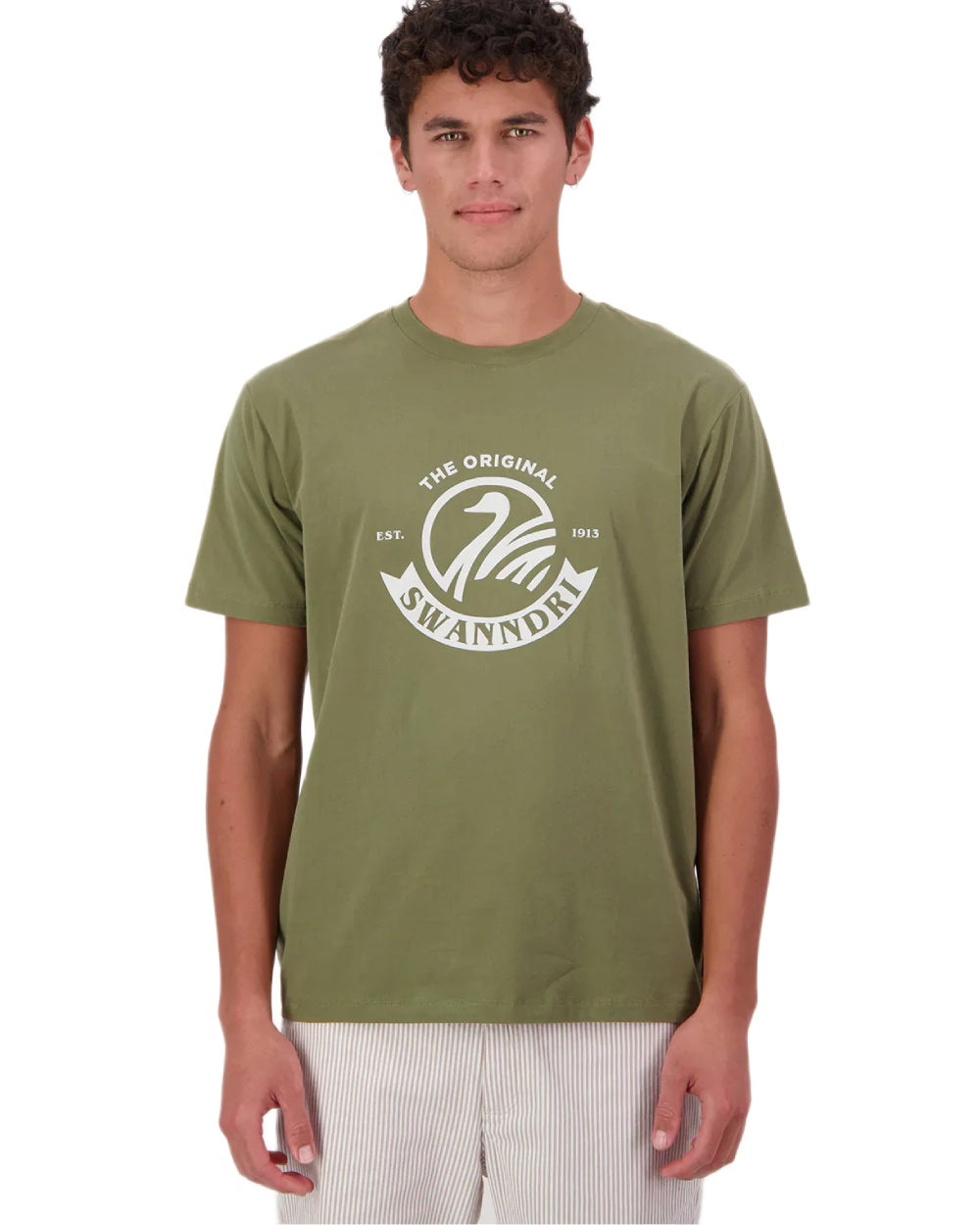 Clover Platinum coloured Swanndri Mens Original V2 T-Shirt on white background 