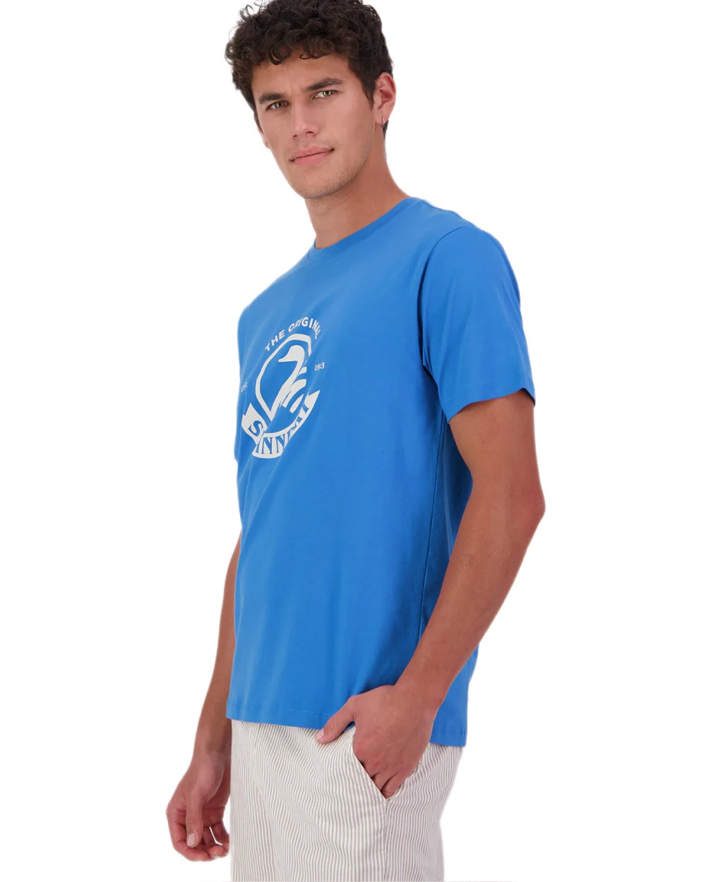 Maui Blue Platinum coloured Swanndri Mens Original V2 T-Shirt on white background 