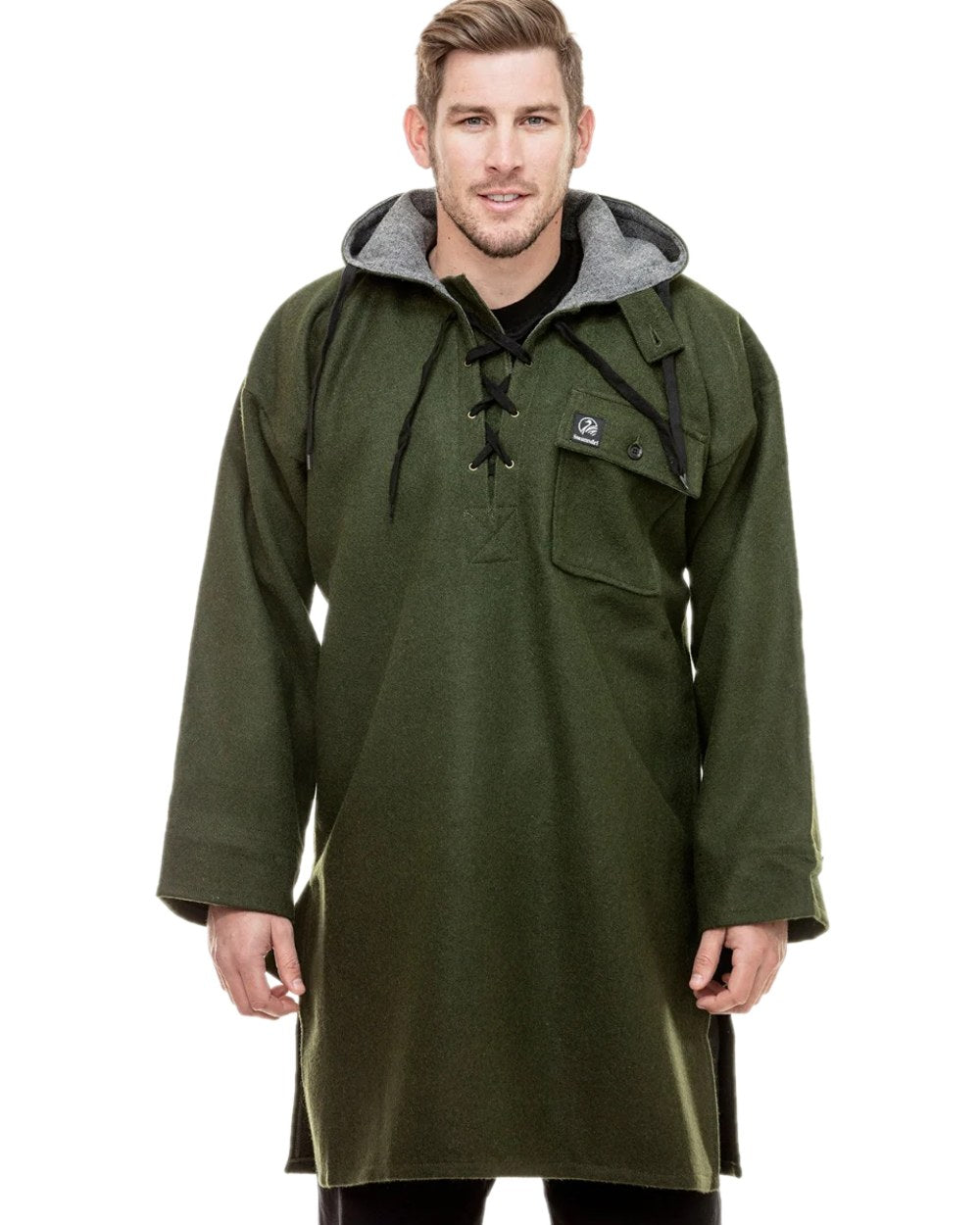Swanndri Mens Original Wool Bushshirt With Lace Up Front - Olive / Small