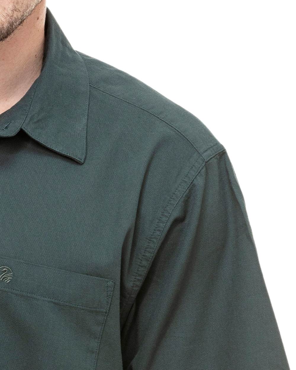 Forest Green Coloured Swanndri Mens Paihia Short Sleeve Shirt on white background 