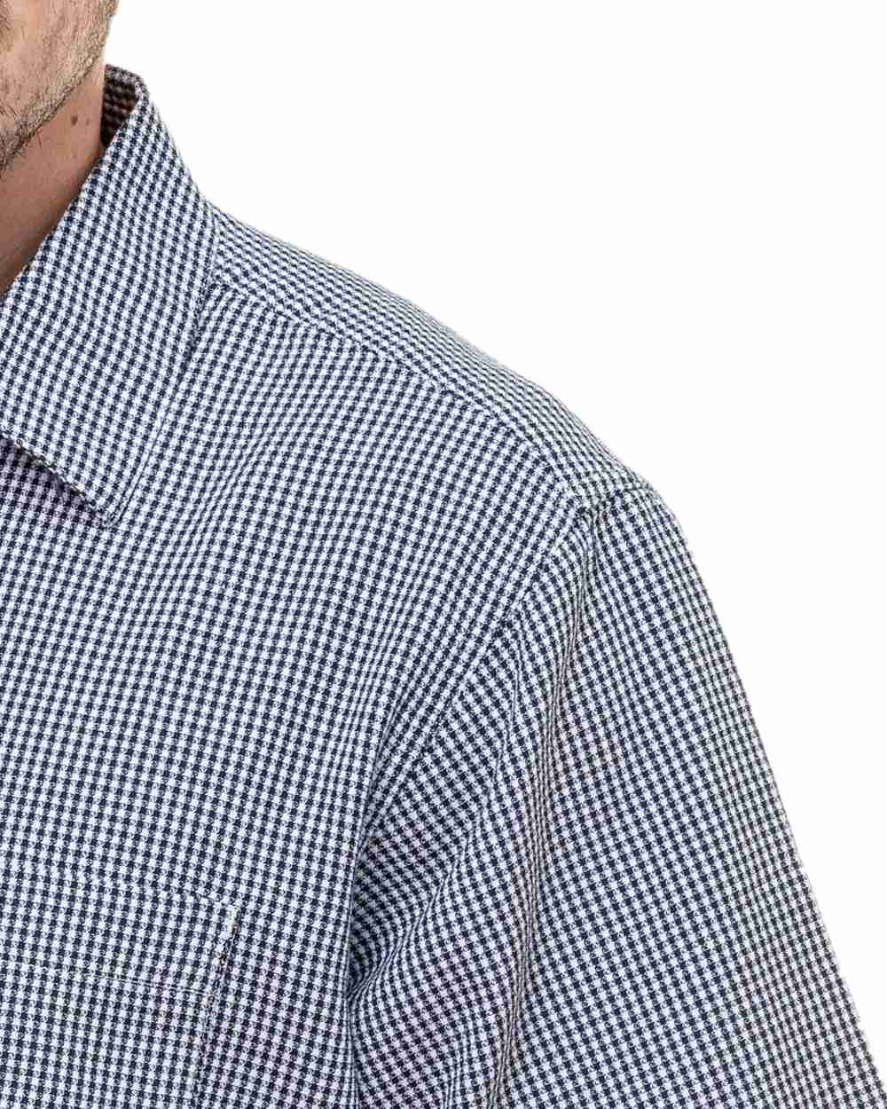 Navy White Check Coloured Swanndri Mens Paihia Short Sleeve Shirt on white background 