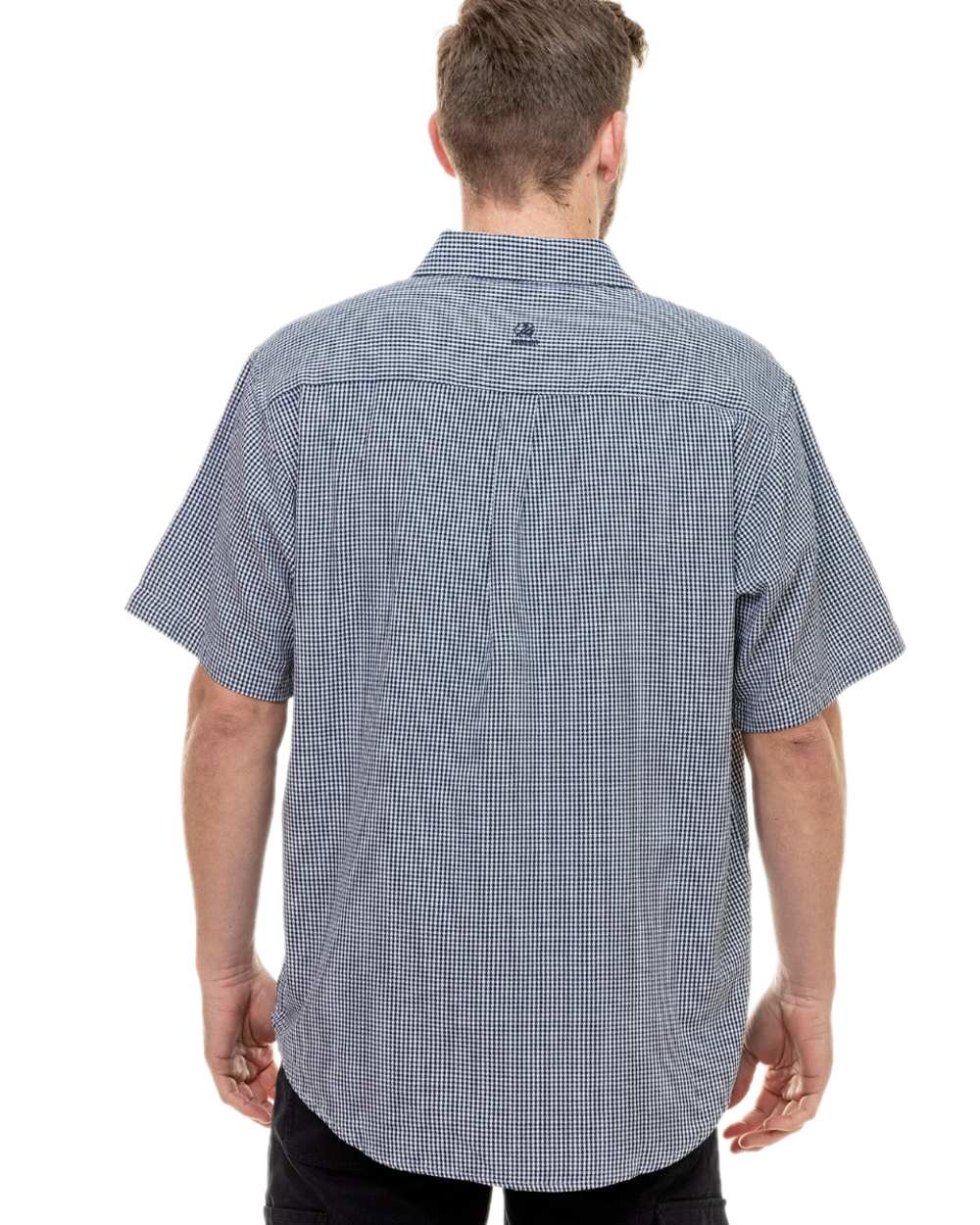 Navy White Check Coloured Swanndri Mens Paihia Short Sleeve Shirt on white background 