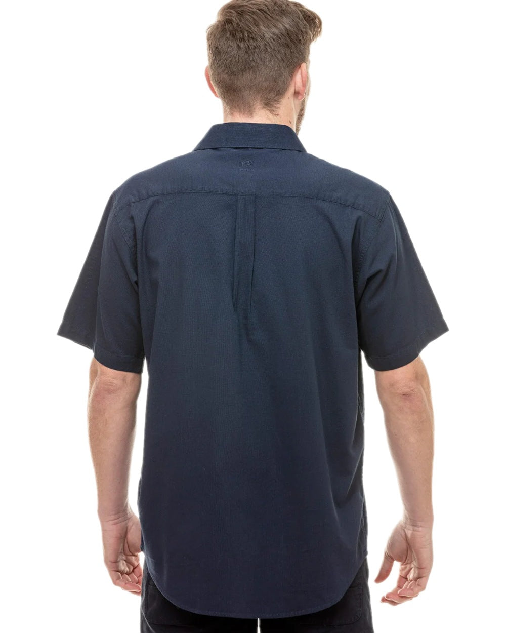 Navy Coloured Swanndri Mens Paihia Short Sleeve Shirt on white background 