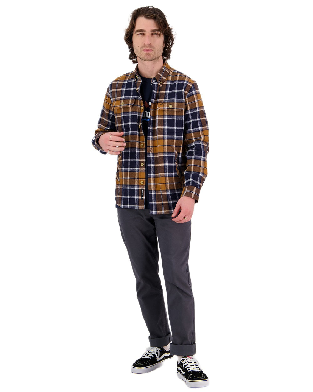 Tan Coloured Swanndri Mens Pencarrow Long Sleeved Shacket on white background 