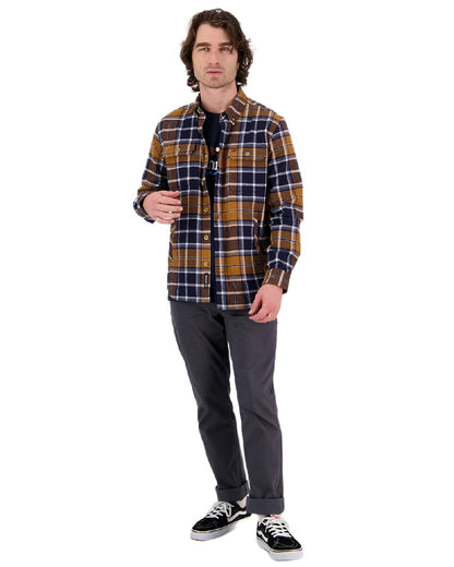 Tan Coloured Swanndri Mens Pencarrow Long Sleeved Shacket on white background 