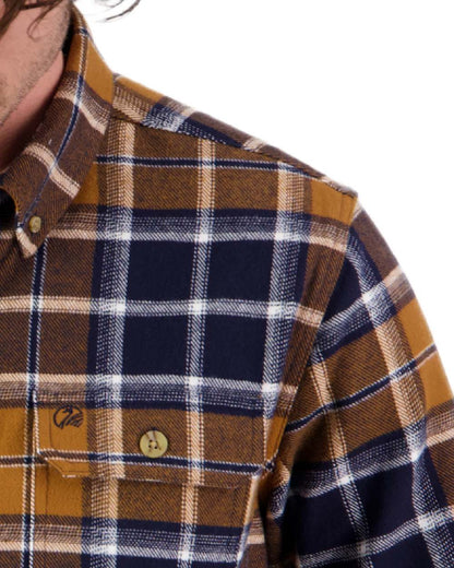 Tan Coloured Swanndri Mens Pencarrow Long Sleeved Shacket on white background 