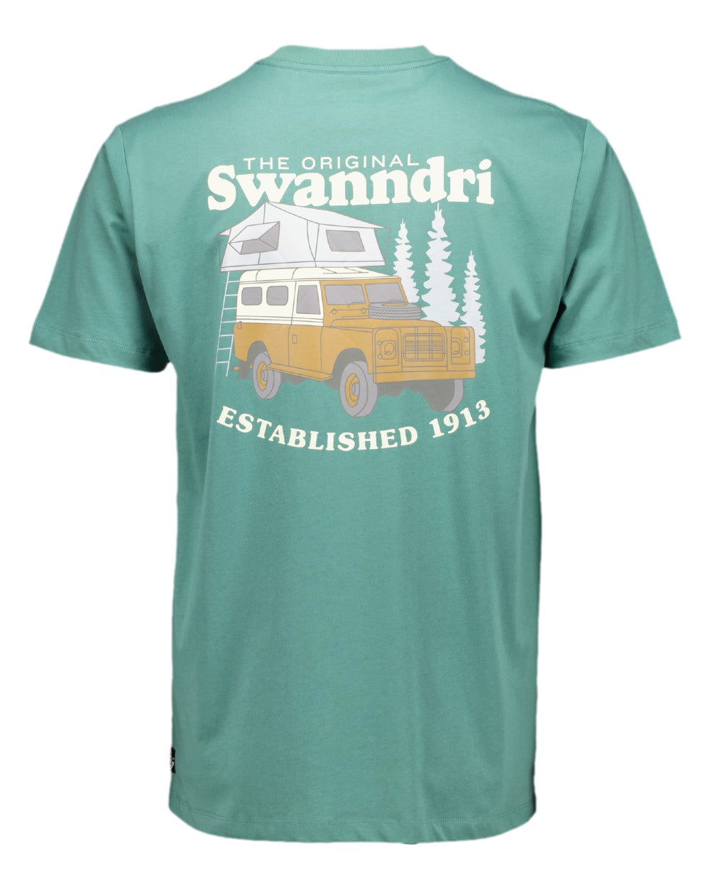 Jade Green Light Taupe Coloured Swanndri Mens Pop Top Printed T Shirt on white background 
