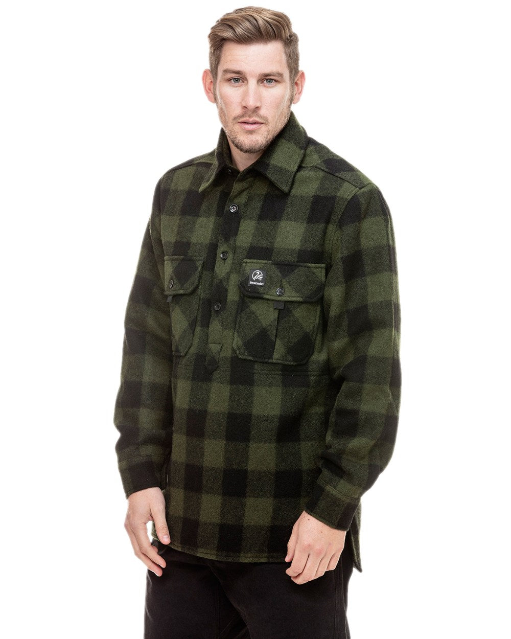 Olive Black Check Coloured Swanndri Mens Ranger Extreme V2 on white background 