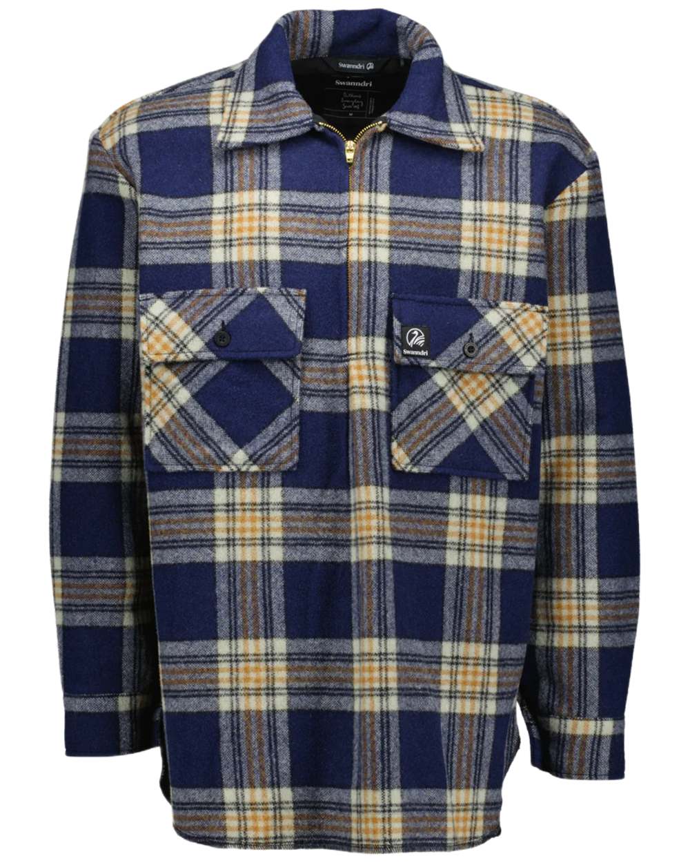 Atlantic Check Coloured Swanndri Mens Ranger Wool Zip Front Bushshirt on white background 