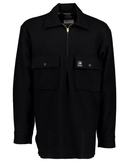 Black Coloured Swanndri Mens Ranger Wool Zip Front Bushshirt on white background 