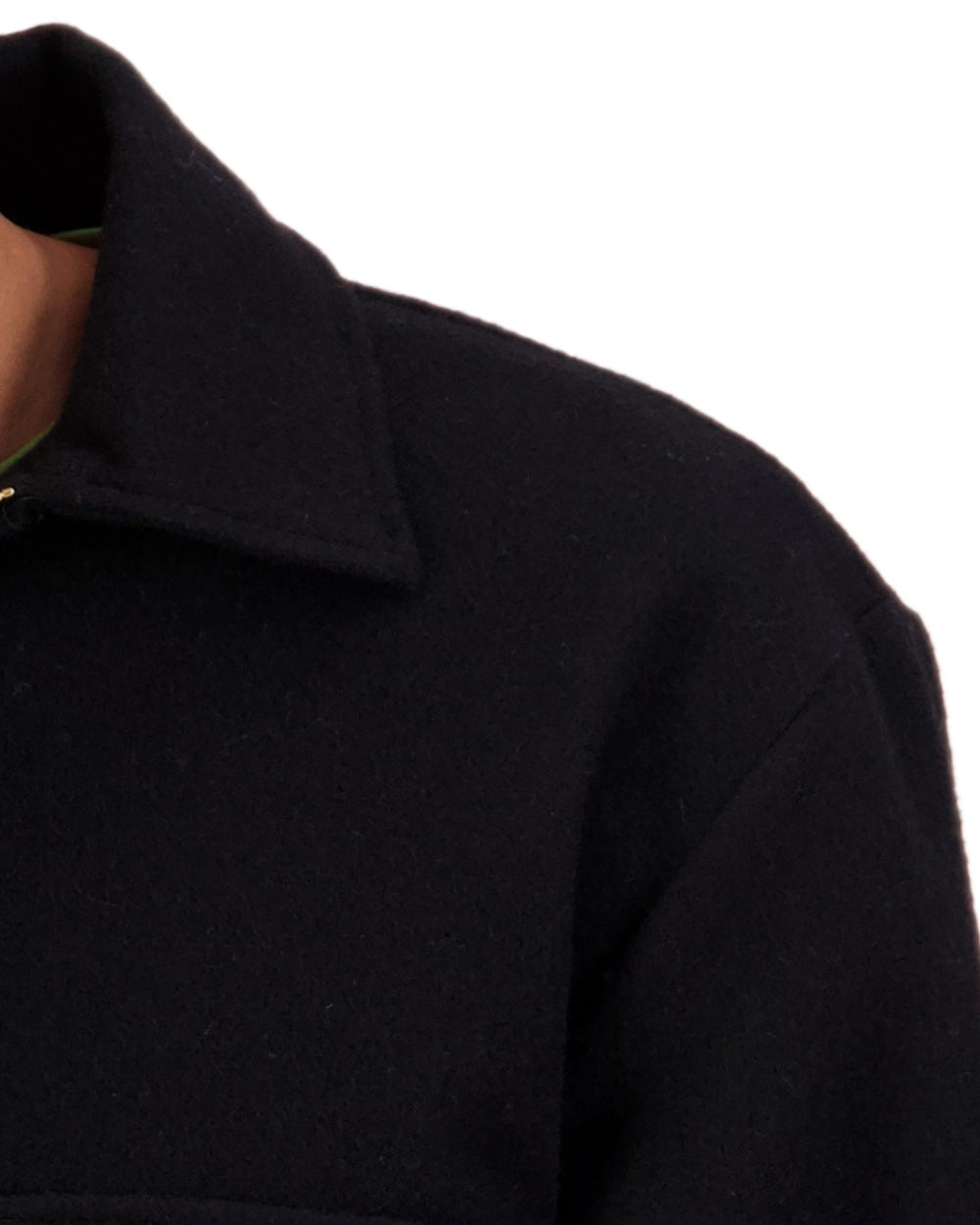 Black Coloured Swanndri Mens Ranger Wool Zip Front Bushshirt on white background 