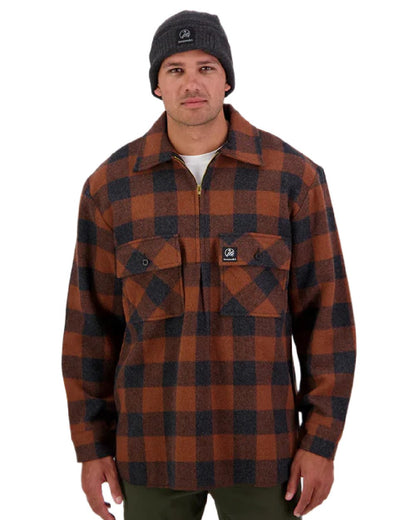 Shadow Rusty Check Coloured Swanndri Mens Ranger Wool Zip Front Bushshirt on white background 