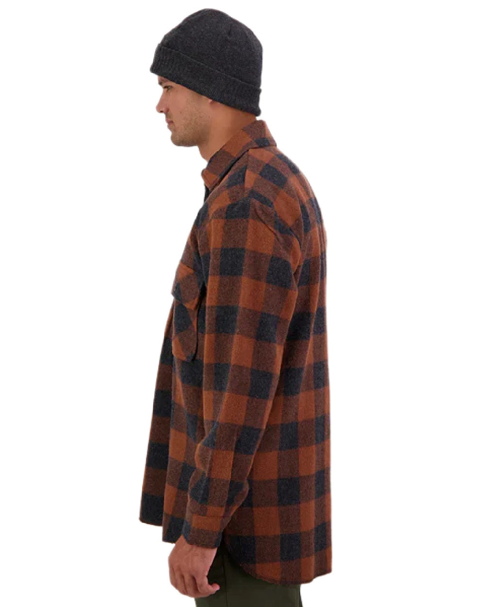 Shadow Rusty Check Coloured Swanndri Mens Ranger Wool Zip Front Bushshirt on white background 
