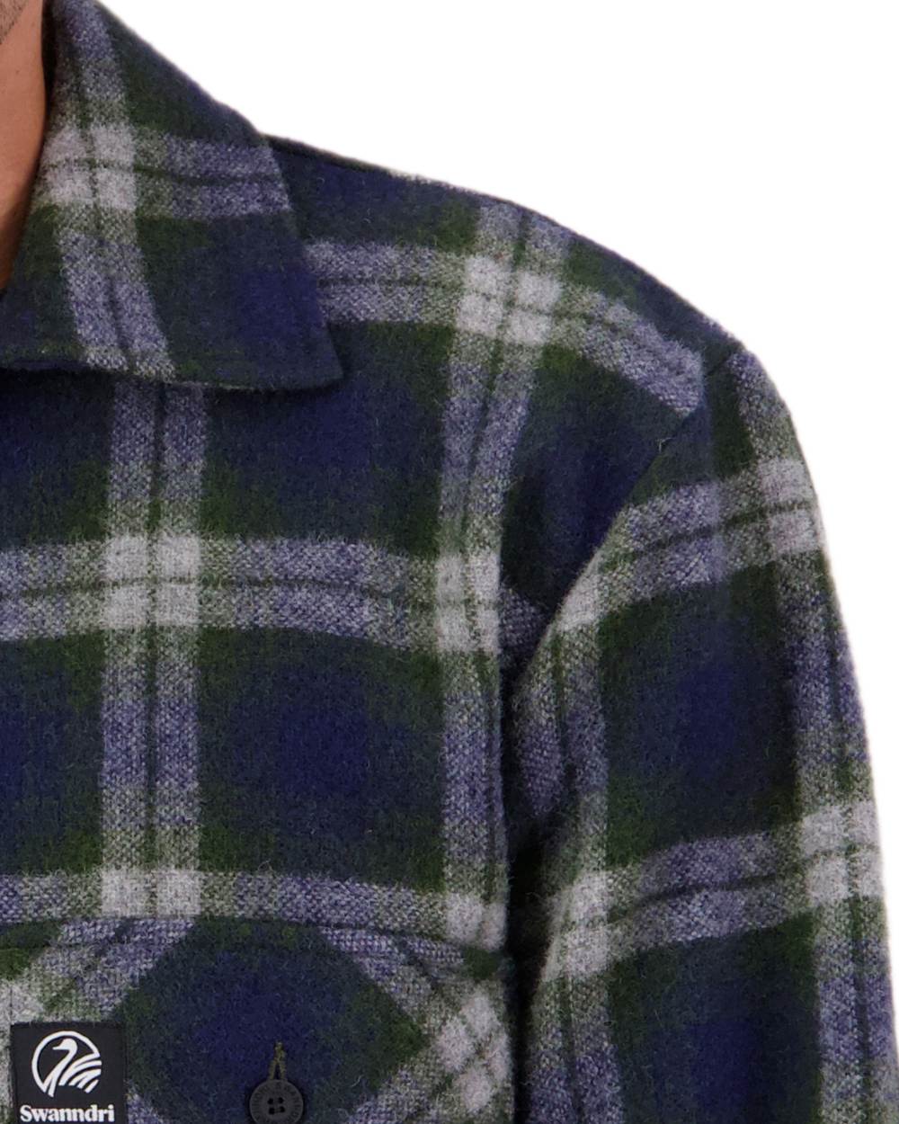 Thornton Check Coloured Swanndri Mens Ranger Wool Zip Front Bushshirt on white background 