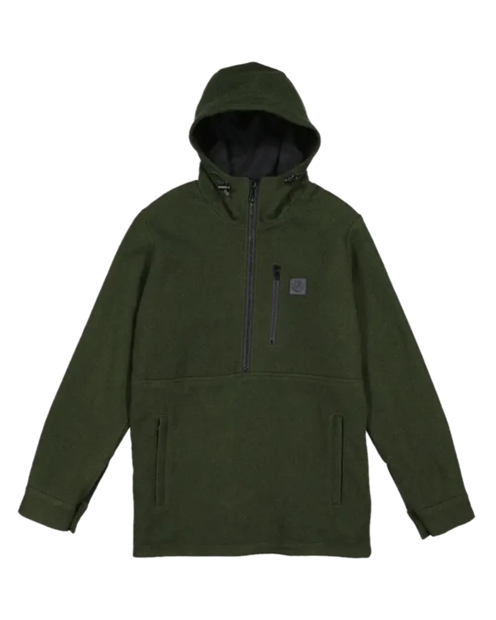 Olive Coloured Swanndri Mens Reidston Wool Anorak on white background 