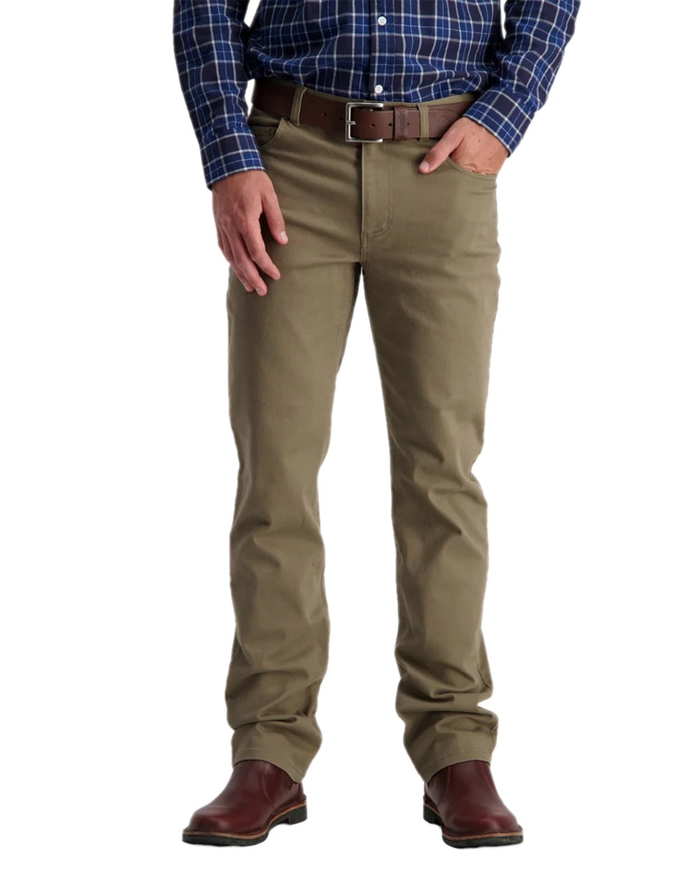 Gunsmoke Coloured Swanndri Mens Riffle Cotton Stretch Jeans on white background 