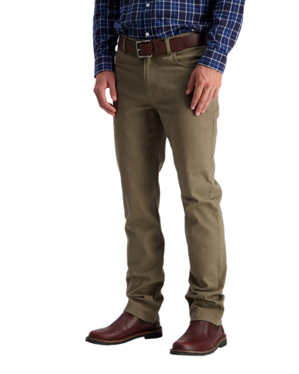 Gunsmoke Coloured Swanndri Mens Riffle Cotton Stretch Jeans on white background 
