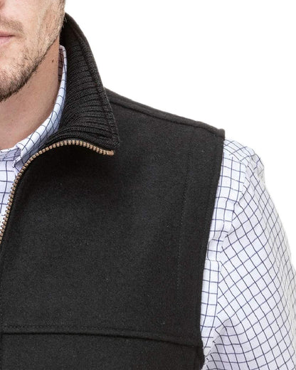 Black Coloured Swanndri Mens Saddleback Wool Vest on white background 