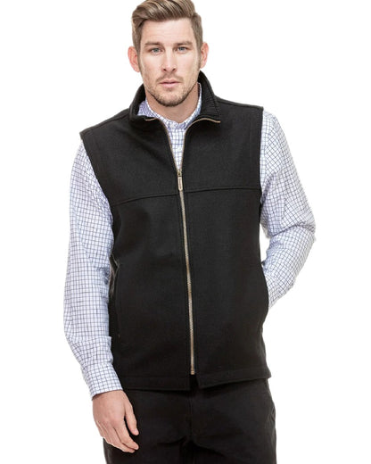 Black Coloured Swanndri Mens Saddleback Wool Vest on white background 