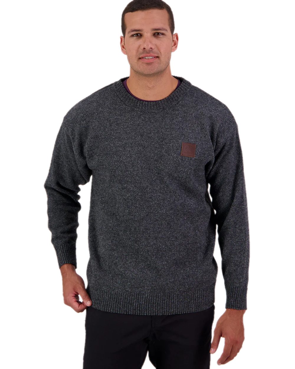 Charcoal Marle Coloured Swanndri Mens Seafarer Wool Crew Neck Jersey on white background 