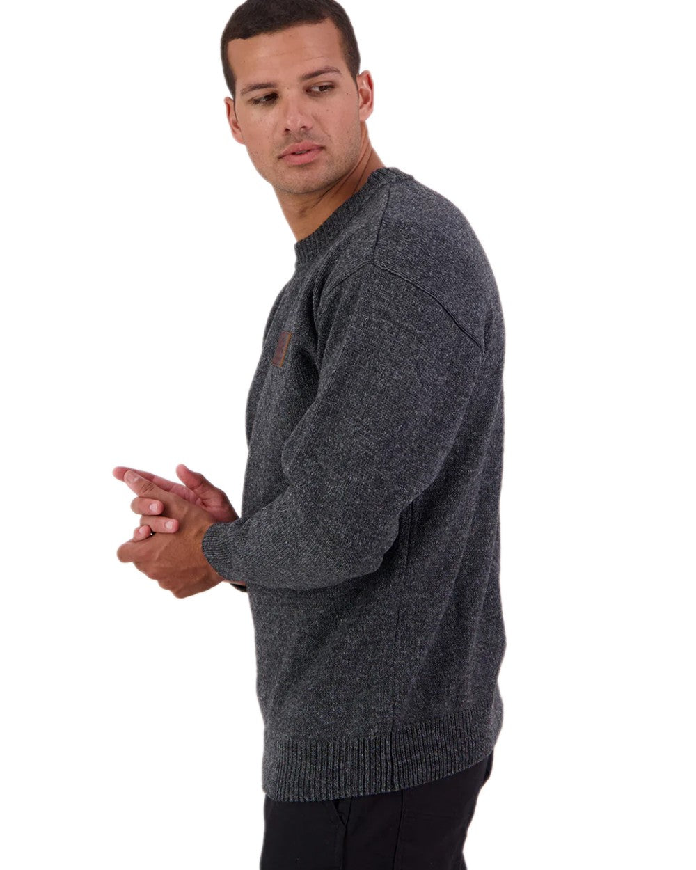Charcoal Marle Coloured Swanndri Mens Seafarer Wool Crew Neck Jersey on white background 